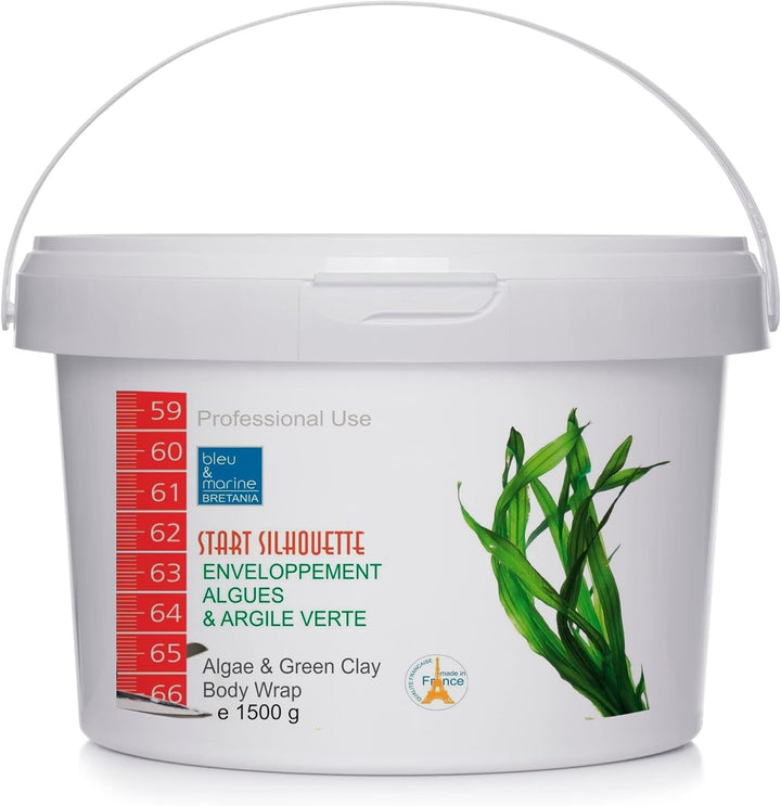 Inch-Loss Green French Clay & Seaweed Wrap - Bucket 1500 G ● Powder Body Mud Wrap ● Detox, Slimming and Anticellulite Body Wrap ● Tummy Waist Mud in Powder ● SPA and Professional Treatment