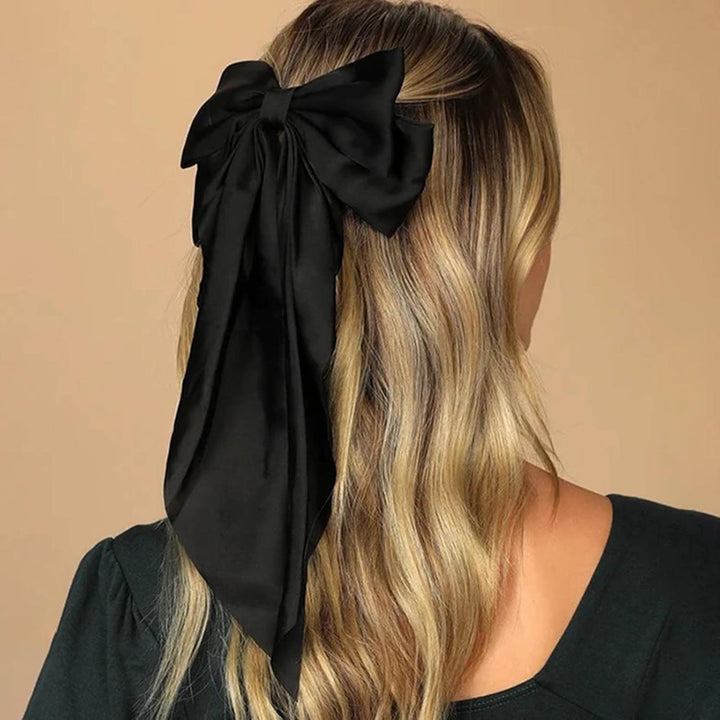 2 PCS Big Bow Hair Clips with Long Silky Satin, Solid Color French Barrette Simple Hair Fastener Accessories for Women Girls