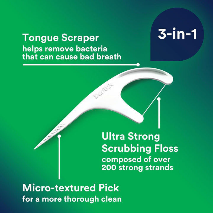 Triple Clean Mint Flavoured and Fluoride Coated Advanced Dental Floss Picks with 3 Cleaning Actions - 150 Pack (Packaging May Vary)