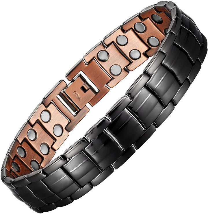 Mens Copper Magnetic Bracelets, 99.9% Pure Copper Bracelet with Double Row Magnets, Adjustable Wristband Brazaletes for Men