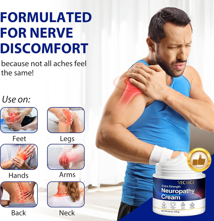 Neuropathy Nerve Relief Cream,Max Strength No-Mess Topical Pain Reliever for Toes, Feet, Fingers, Hands, Legs & Arms, 4.23Oz