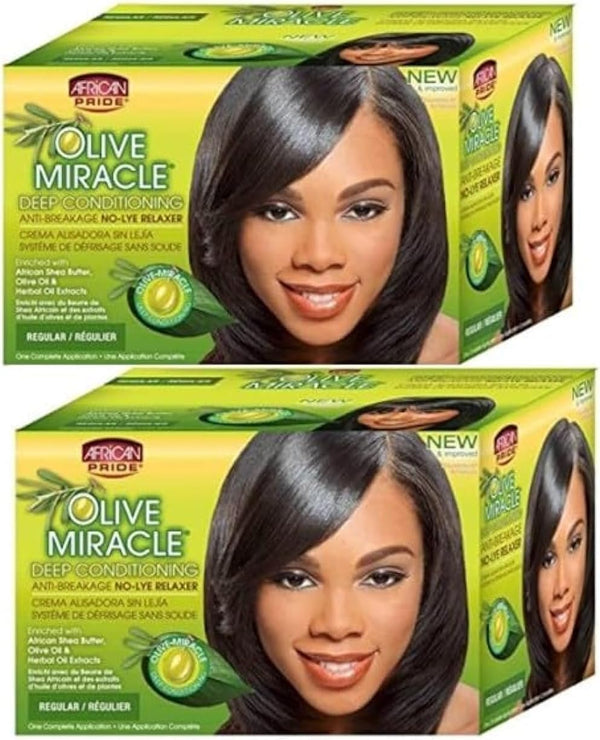 African Pride Olive Miracle Conditioning Anti-Breakage Hair Relaxer, 1 Kit X 2 Pack Bundle