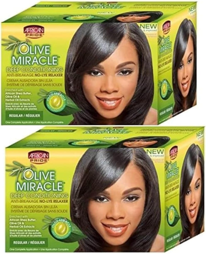 African Pride Olive Miracle Conditioning Anti-Breakage Hair Relaxer, 1 Kit X 2 Pack Bundle
