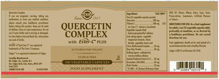 Quercetin Complex with Ester-C plus Vegetable Capsules - 100 Count (Pack of 1)