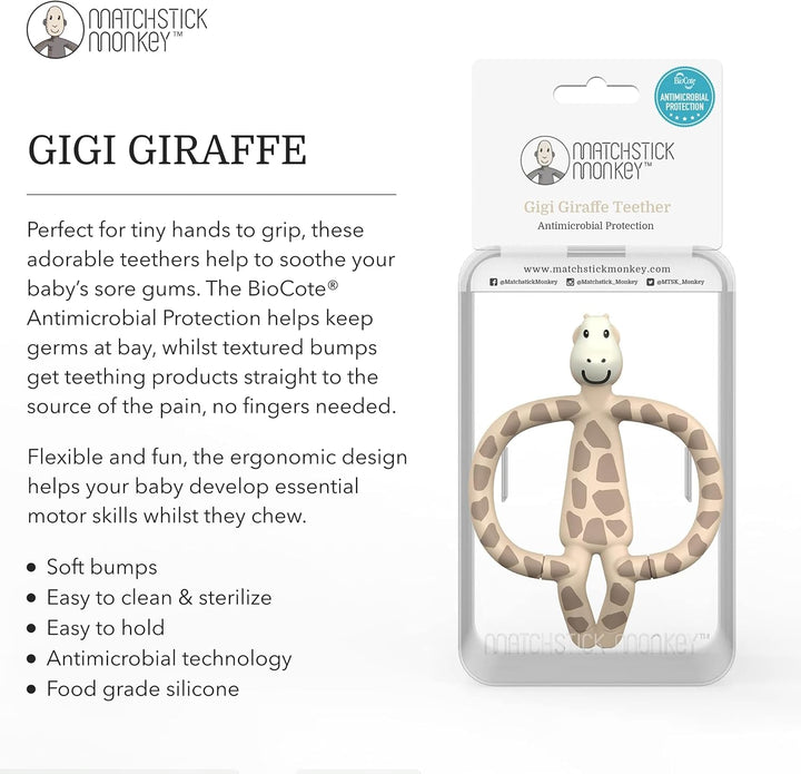 , Antimicrobial Silicone Teether & Gel Applicator, Easy to Grip, BPA Free, 3 Months Old+, 11 Cm, Gigi Giraffe, Pack of 1