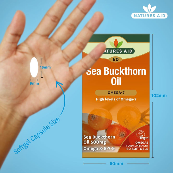 Sea Buckthorn Oil 500Mg – Omega-7 High Strength – Supports Skin, Immune & Heart Health – Antioxidant Vegan Supplement – Non-Gmo, Gluten-Free – 60 Softgels