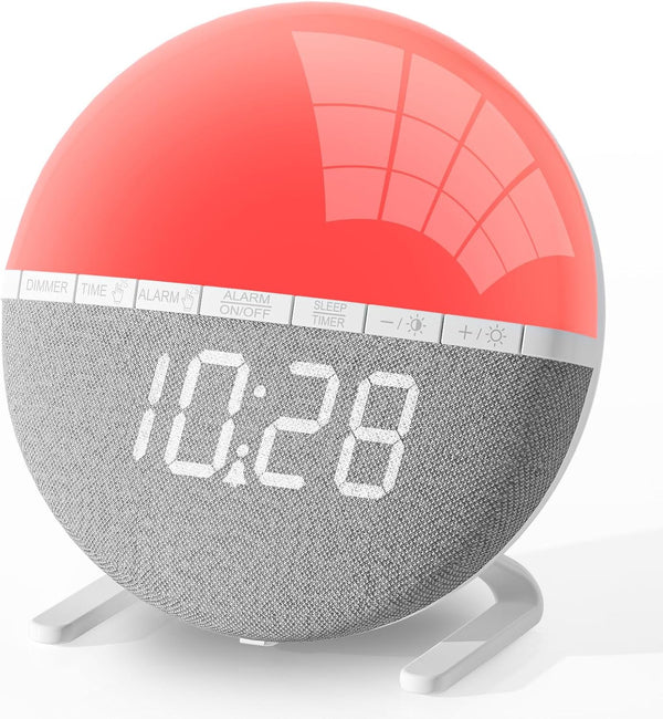 Sunrise Digital Alarm Clock, Wake up Light with Sunrise Simulation, Sunlight Alarm Clock Multicolor Bedside Lamps, Snooze, 9 Colors Night Light, 7 Ringtones, Sleep Aid, Gift for Kids, Adults