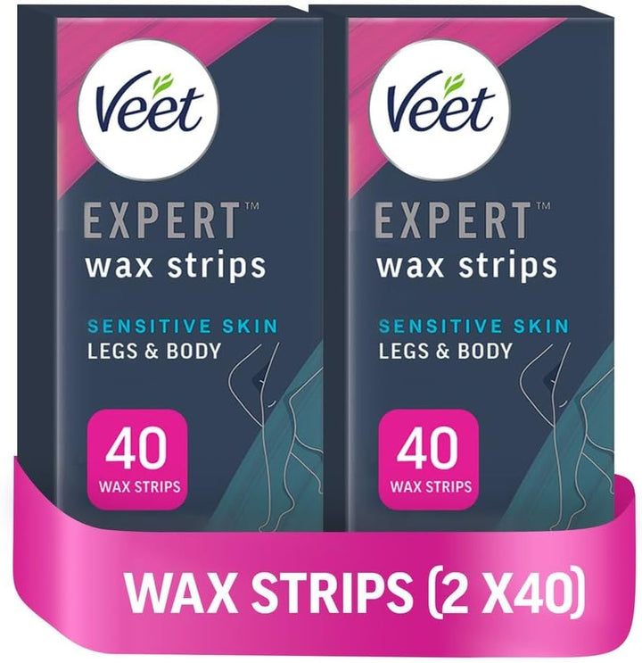 Expert Cold Wax Strips, 40 Count + 4 Finish Wipes, Hair Removal Kit for Smooth Legs, Gentle Solution for Delicate Skin, Easy and Effective Use