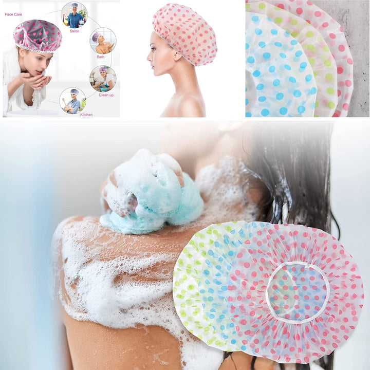 Shower Caps for Women Men Reusable Shower Hat Bath Caps with Elastic Band Waterproof Bath Cap Shower Caps for Women Long Hair (3 PCS)