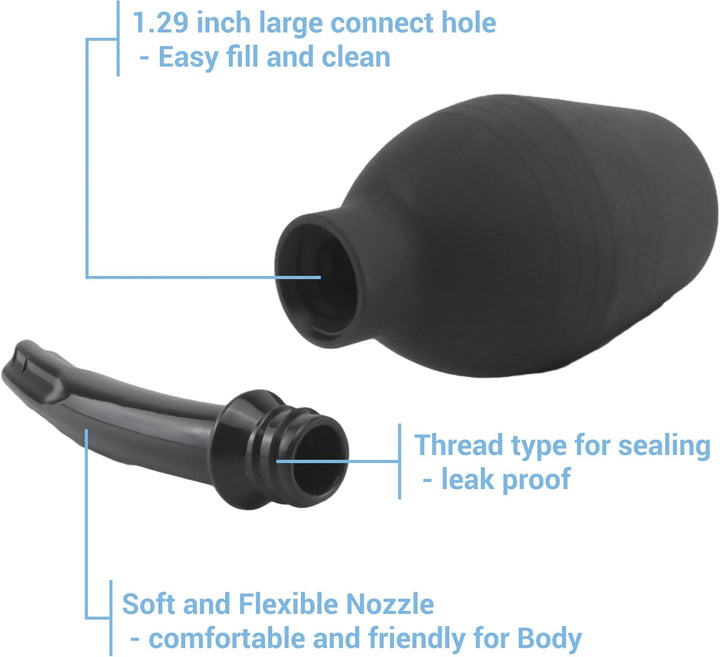 10Oz Silicone Enema Bulb Kit for Men Women Colon Cleaning Comfortable Coffee Enemas Shower Head 4.8' Tips (Black)