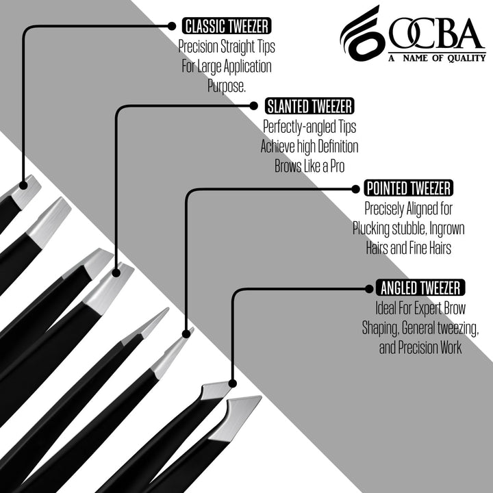 Tweezers for Facial Hair Women & Men for Precise Grooming of Eyebrows - Professional Stainless Steel Black Color Coated Eyebrow Tweezers for Ingrown Hair on Nose Ear (Black)