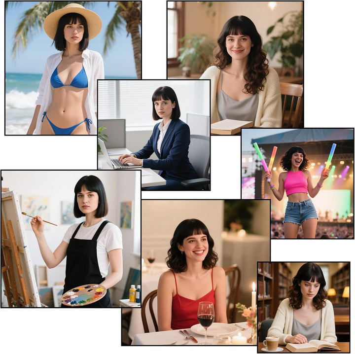 100% Human Hair Bangs Clip in Hair Extensions for Women, French Bangs Fringe with Temples, Natural Color, Washable, for Daily, Wedding, Party (Heat Resistant, Lightweight)