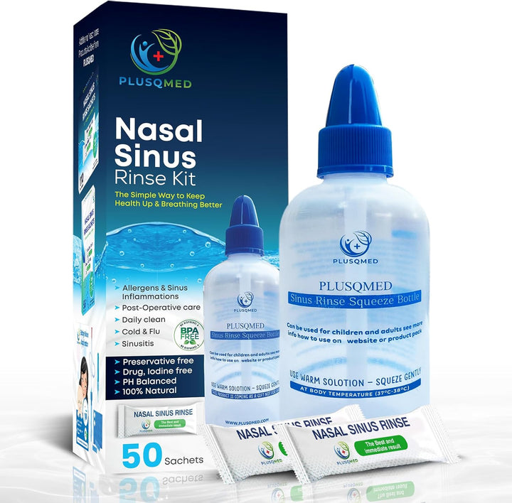 Sinus Rinse Kit, Squeeze Bottle, Neti Pot,+20 Salt Sachets, Original ,Nasal Wash, Sinus Rinse, Adults, Children, Nose Shower for Nose Cleaning and Nasal Flushing,