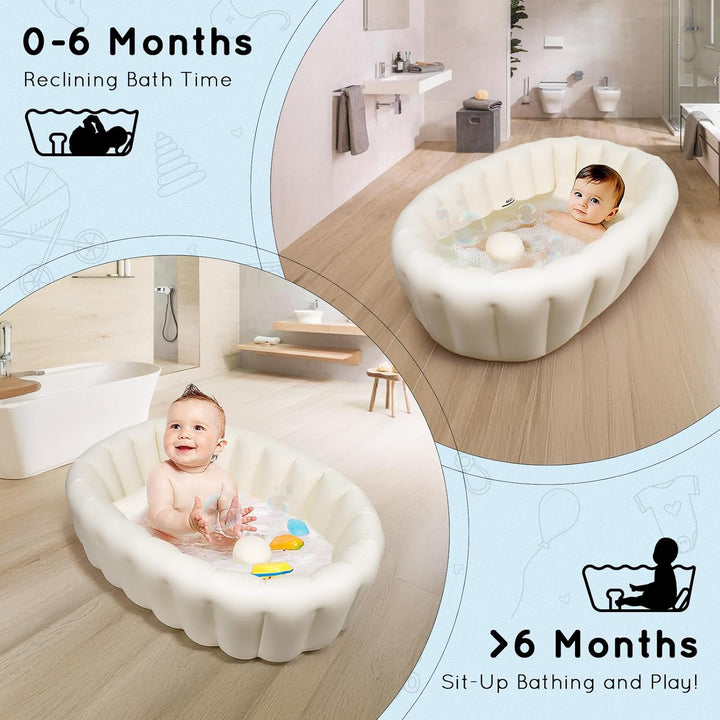 Inflatable Baby Bath, Portable Foldable Travel Bath Tub, Collapsible Non-Slip Infant Bath Tubs Baby Essentials for Newborn Mini Air Swimming Pool Bathtubs for Toddler Boys and Girls 0-12 Months