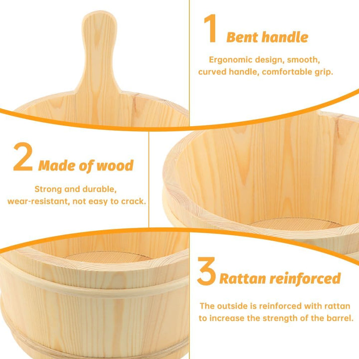 Wooden Bucket and Ladle Set,4L Capacity Sauna Water Bucket,With Handle and Plastic Insert,Wood Ladle Kit Barrel Set Accessories,For Home-Sauna/Steam Room