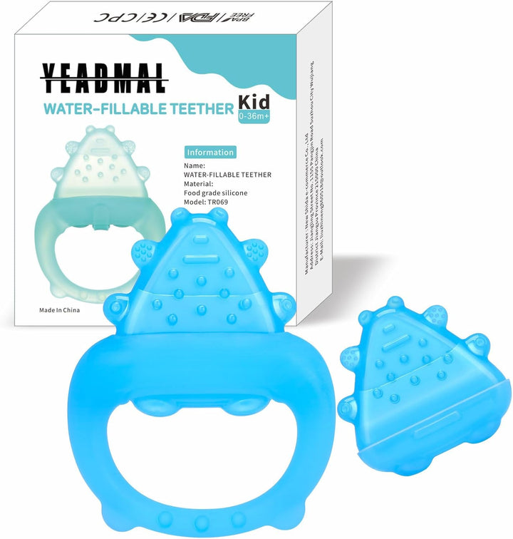 Freezable Baby Teether Toys,Water Fillable Baby Teething Relief,Chill Teether for Babies 0-3-6-12-24 Months, Cools & Massages Sore Gums,No Chill Handle,Bpa-Free Soft Silicone Infant Chew Toys (Cyan)
