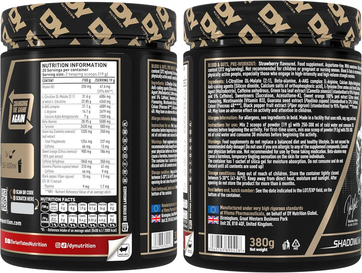 - Blood and Guts Pre Workout Powder, 380G (Strawberry) - High Strength Preworkout with 350Mg Caffeine, Citrulline Malate, Beta Alanine, Arginine AKG, L-Tyrosine, Vitamin B3, Men & Women