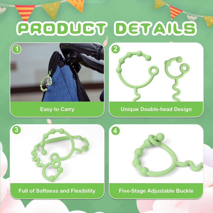 Silicone Toy Clip - 2Pcs Food-Grade Silicone Pacifier & Sippy Cup Strap, Adjustable Stroller Clip, Baby Anti-Drop Toy Chains (Blue/Green)