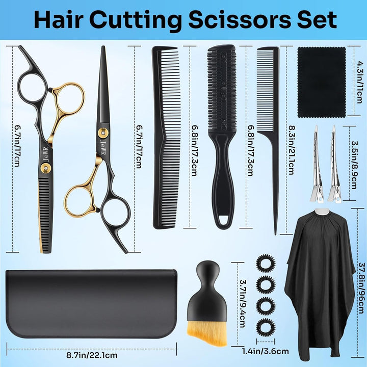 Hairdressing Scissors, 15 Pcs Thinning Scissors Kit, Professional Hairdressing Kit with Protective Case, Extra Sharp and Precise for Hair and Beard for Hairdresser/Hairdresser/Beard