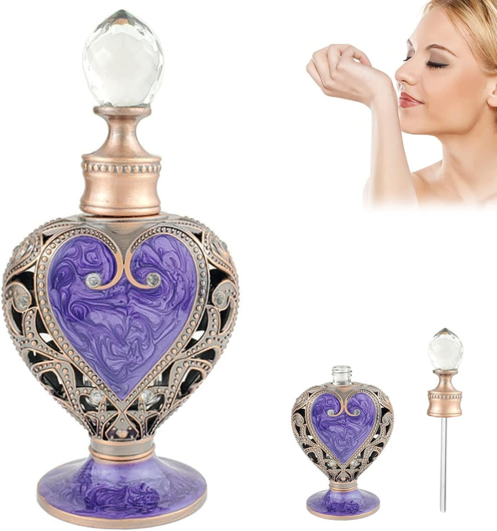 Perfume Bottle 12Ml Purple Vintage Perfume Bottle Crystal Openwork Exquisite Refillable Metal Empty Container for Women, Antique Bottles