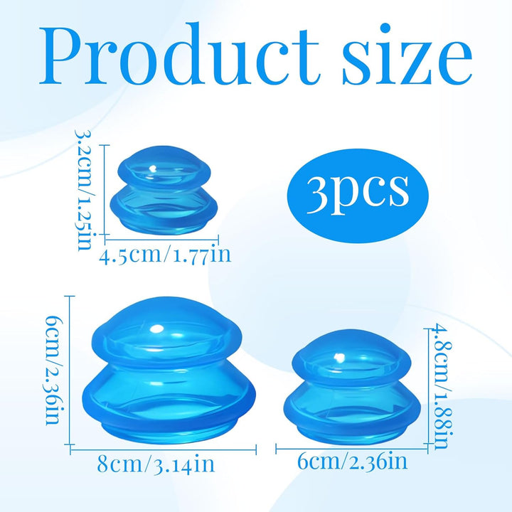 Cupping Therapy Set,3Pcs Anti-Cellulite Massage Cups for Muscle & Joint Pain Relief,Silicone Cupping Cup,Portable Acupoint Cupping Kit (Blue)