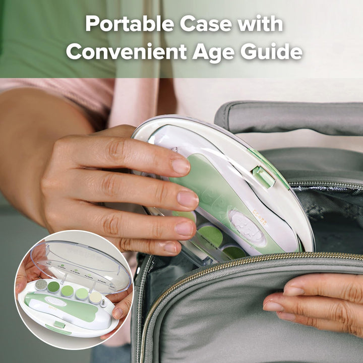 Baby Nail Trimmer Electric Safe Baby Nail Clippers Baby Nail File Kit, Trim Polish Grooming Kit for Newborn Toddler or Adults Toes Fingernails, 6 Grinding Heads and LED Light, Meadow