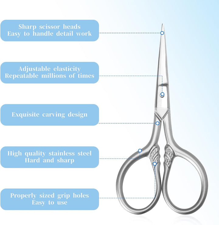 Small Nose Hair Scissors, Facial Hair Mini Grooming Scissors for Men Women, Stainless Steel Trimming Pointed Scissor for Eyebrows, for Facial Hair, Eyebrow, Eyelash, Beard, Moustache, 3.5Inch