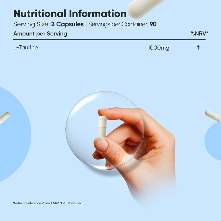 L-Taurine 1000Mg Capsules - 180 Capsules - 3 Months Supply - Amino Acid Taurine Supplement - Easy to Take - Vegan-Friendly, Non-Gmo & Gluten-Free - for Men & Women - Made in EU