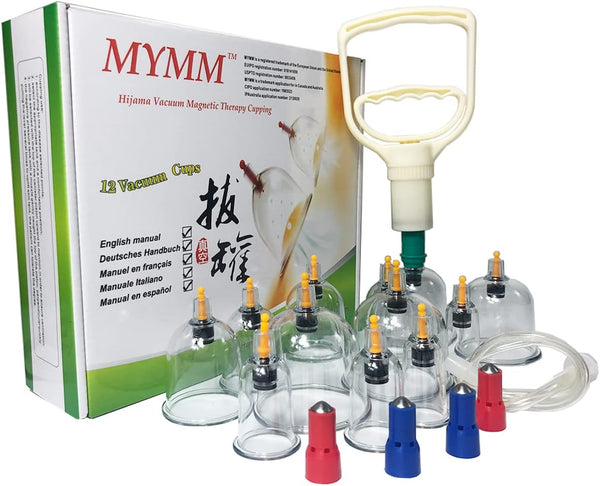 12 Cupping Cups Sets Biomagnetic Traditional Professional Chinese Therapy Massage Cupping Set Household Pull Out Vacuum Cupping Kit/Chinese Massage Hijama Suction (12)