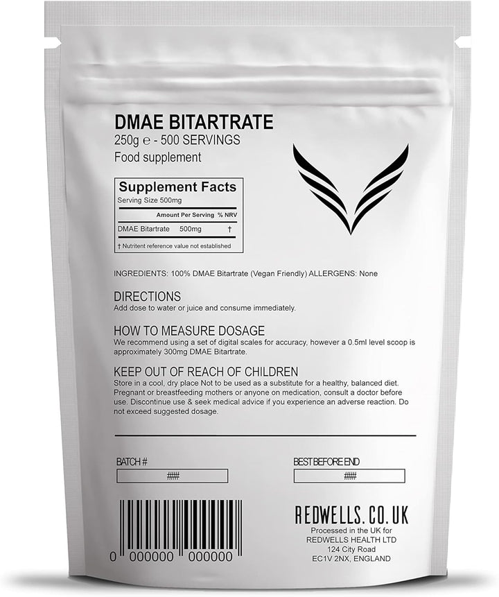 DMAE Bitartrate Powder  Cognitive Enhancer GMO Free Vegan - 250G Pack