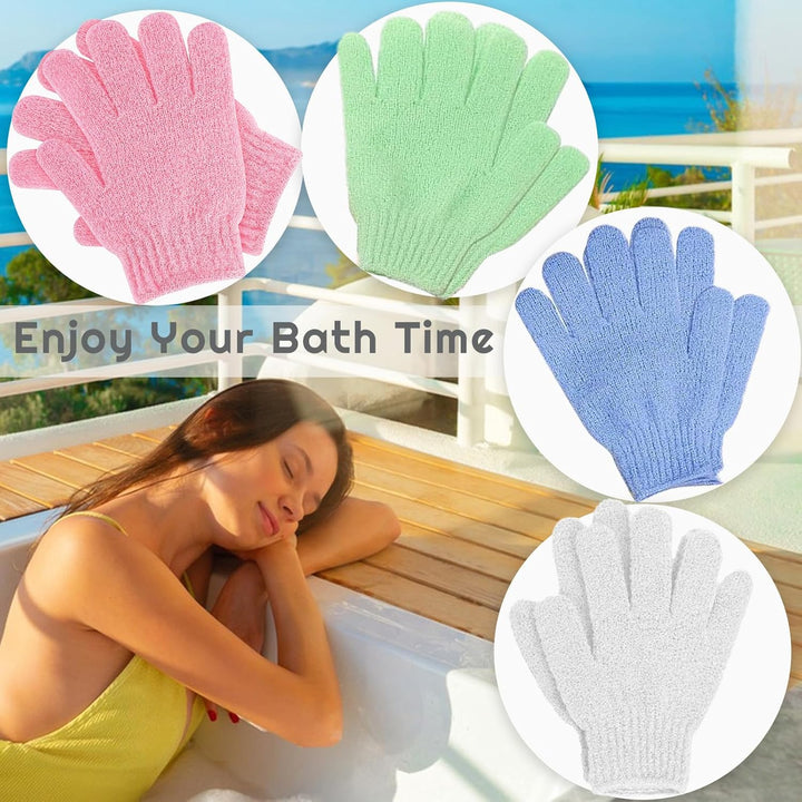 8 Pcs Shower Gloves Exfoliating, Double Sided Deep Clean Body Exfoliator Scrub for Women & Men (4 Pairs) Shower Gloves Bath Sponge Exfoliating Mitt for Shower, Spa, Massage, Dead Skin Cell Remover