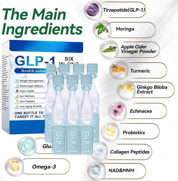 GLP-1 Six-In-One Solution Oral Liquid,Advanced GLP-1 Oral Liquid, GLP-1 Drops, GLP-1 Peptide Complex Serum, GLP-1 Oral Solution, Natural Plant Extract, for Men & Women (4 Box*7Pcs)