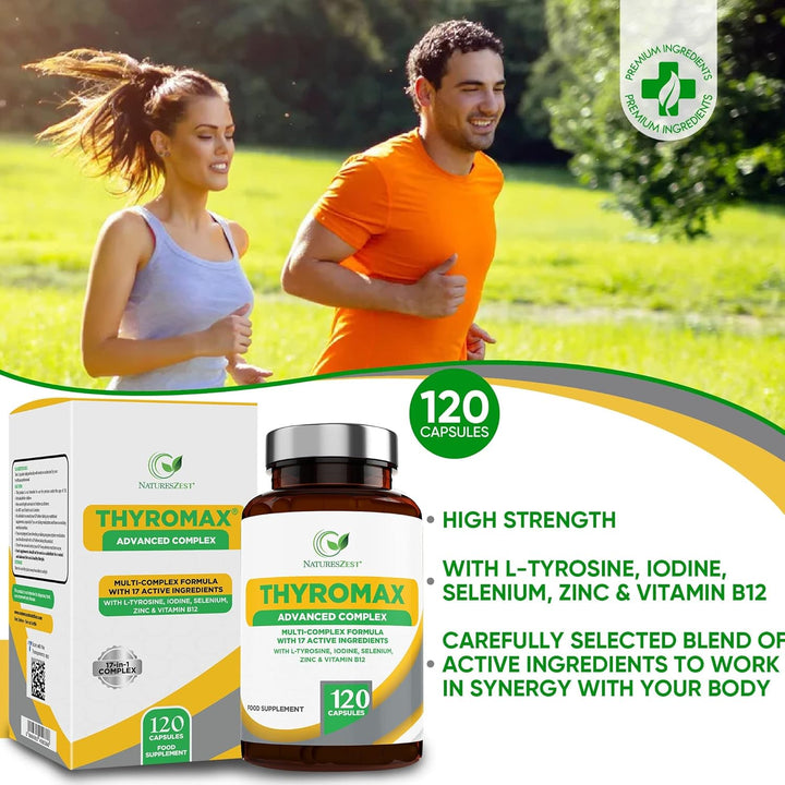 Thyromax - Thyroid Support Supplement - 120 Vegan Capsules - 17 Active Ingredients Including Iodine, L-Tyrosine, Ashwagandha, B12 and Zinc - Energy & Focus Formula -UK Made, 2 Month'S Supply