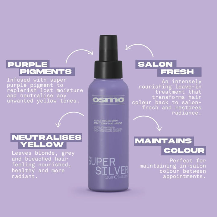 Super Silver Toning Spray | Violet Nourishing Leave-In Treatment | Blonde Toner | Vegan. 100Ml.