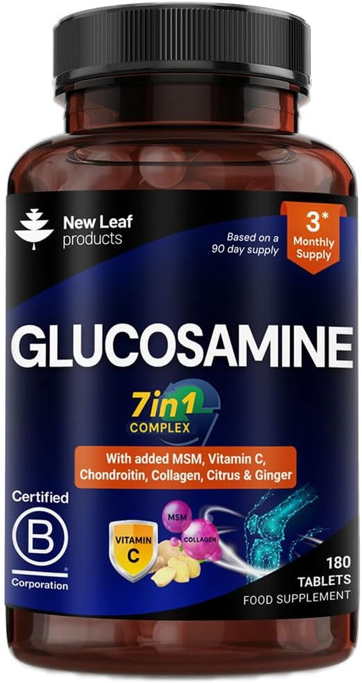 Glucosamine and Chondroitin High Strength 7-In-1 with Msm,Collagen,Vitamin C, Citrus & Ginger Joint Care Supplements for Men & Women - 180 Tablets