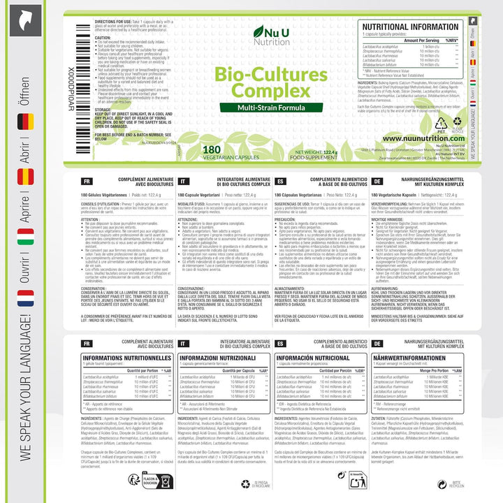 Bio-Cultures Complex - 180 High Strength Capsules - Lactobacillus Acidophilus, Rhamnosus & Bifidobacterium - 6 Month Supply - Gentle Vegetarian Multi-Strain Formula for Men & Women -