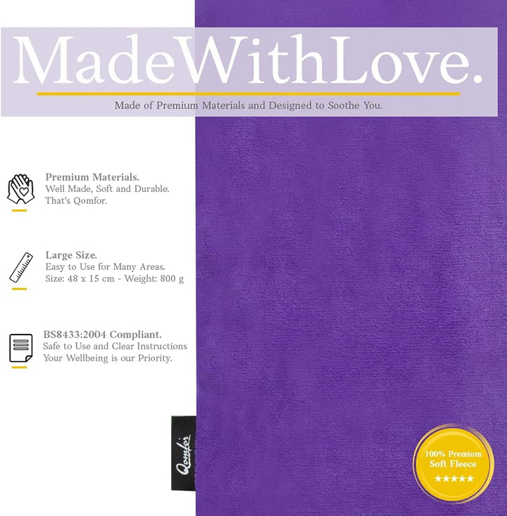 Wheat Bag Microwavable - Moldable Microwavable Heat Pad (48 X 15 Cm) - Fleece, Wheat Filled Microwave Heat Pack - Neck, Shoulder, Back Pain Relief - Reusable & Flexible Heat Pad (Purple)