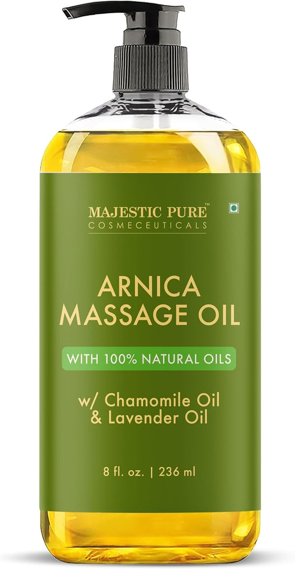 Arnica Sore Muscle Massage Oil for Massage Therapy - Natural Oil with Lavender and Chamomile Essential Oils - Multipurpose Instant Absorption Full Body Massage Oil - 8 Fl. Oz.