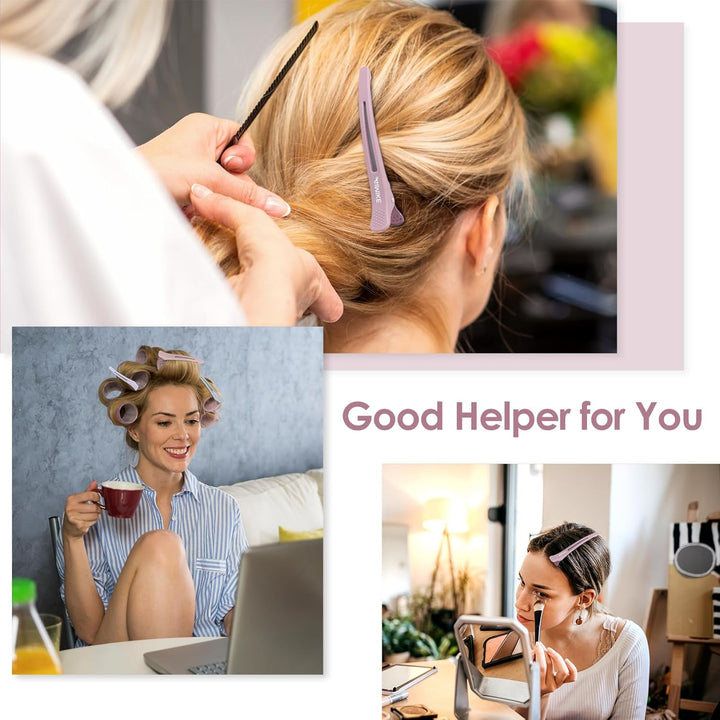 6Pcs Duck Billed Hair Clips for Styling & Sectioning, No Crease, Salon & Cutting Clips with Silicone Band