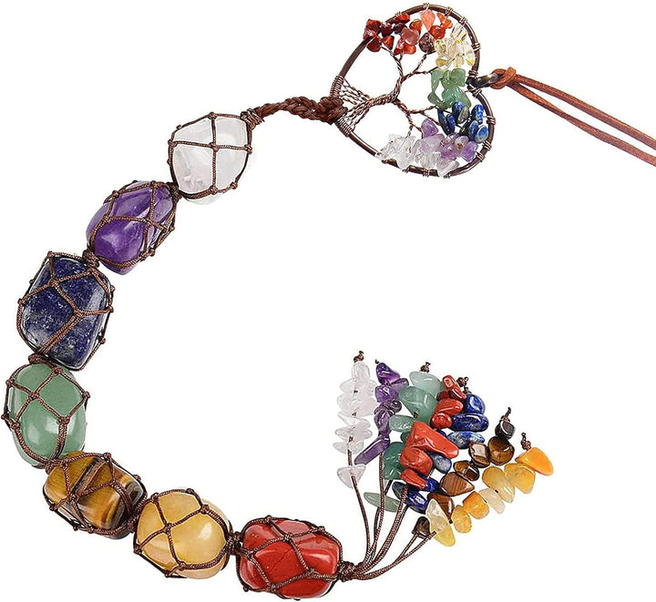 7 Chakras Healing Crystals, Natural Gemstones Spiritual Gifts for Women Polished Tumbled Stones Positive Energy Meditation Hanging Ornament/Window Ornament/Feng Shui (Healing Crystals-02)