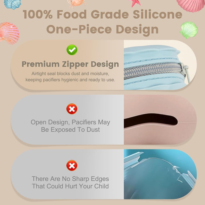 Dummy Case, 2 Pack Dummy Holder Case, Portable Leakproof Design Silicone Pacifier Holder Dummy Box, Pacifier Case for Home, Travel, Easy Clean, Bpa-Free