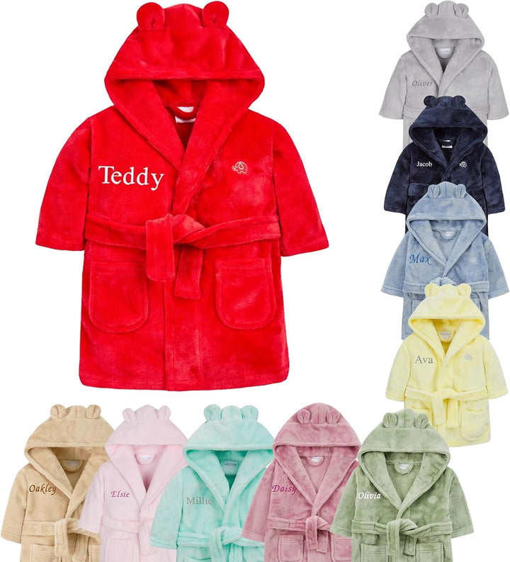 Baby Girl Boy Personalised Dressing Gown Robe Bathrobe Hooded Bear Ear