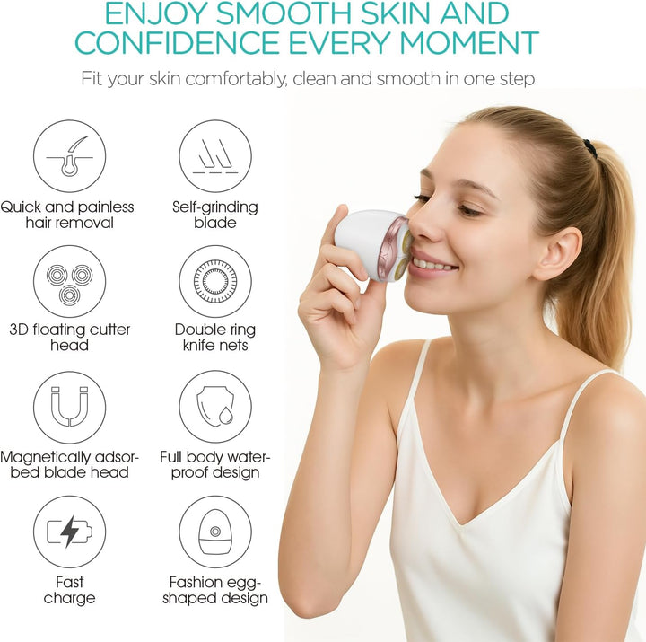 Electric Shaver for Women, Wet and Dry Rotary Razor, Hair Remover for Leg Face Lips Bikini Line, Rechargeable Waterproof and Cordless Trimmer Egg Shape ES300 (Gold)