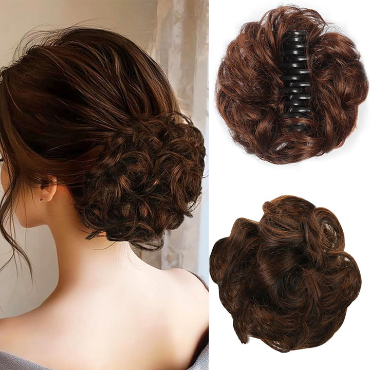 Curly Synthetic Hair Claw Clip Messy Bun Extensions Women'S Ponytail Hair Accessories (Black)