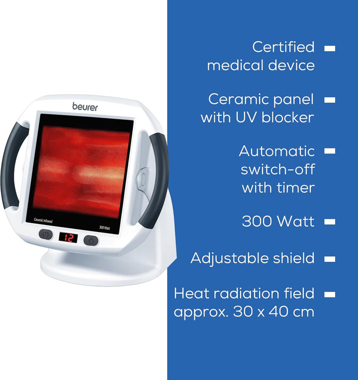 IL50 Infrared Heat Lamp, Soothing Heat for Colds and Muscle Tension, Infrared Light Therapy with 300 Watts, Improves Blood Circulation, 100% UV Blocker, Medical Device