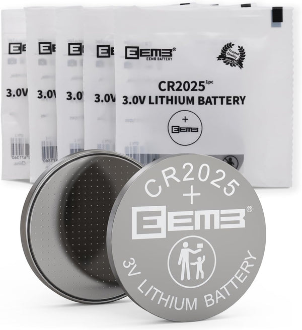 5 PACK CR2025 Battery 3V Lithium Battery Button Coin Cell Batteries 2025 Battery for Key Fobs, Calculators, Coin Counters, Watches, Heart Rate Monitors, Glucose Monitors and More