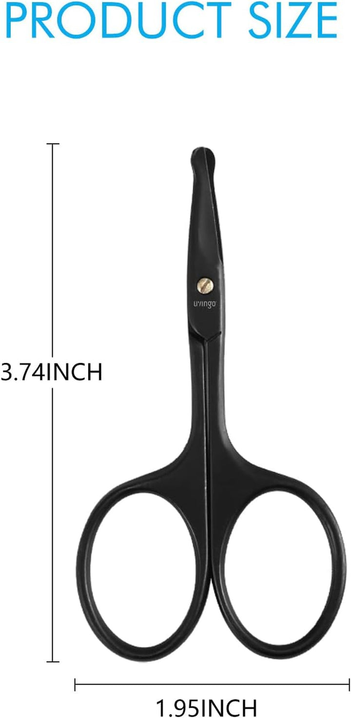 9CM Premium Nose Hair Scissors, Curved Safety Blades with Rounded Tip for Trimming Small Details Facial Hair, Ear Hair, Eyebrow (Black)
