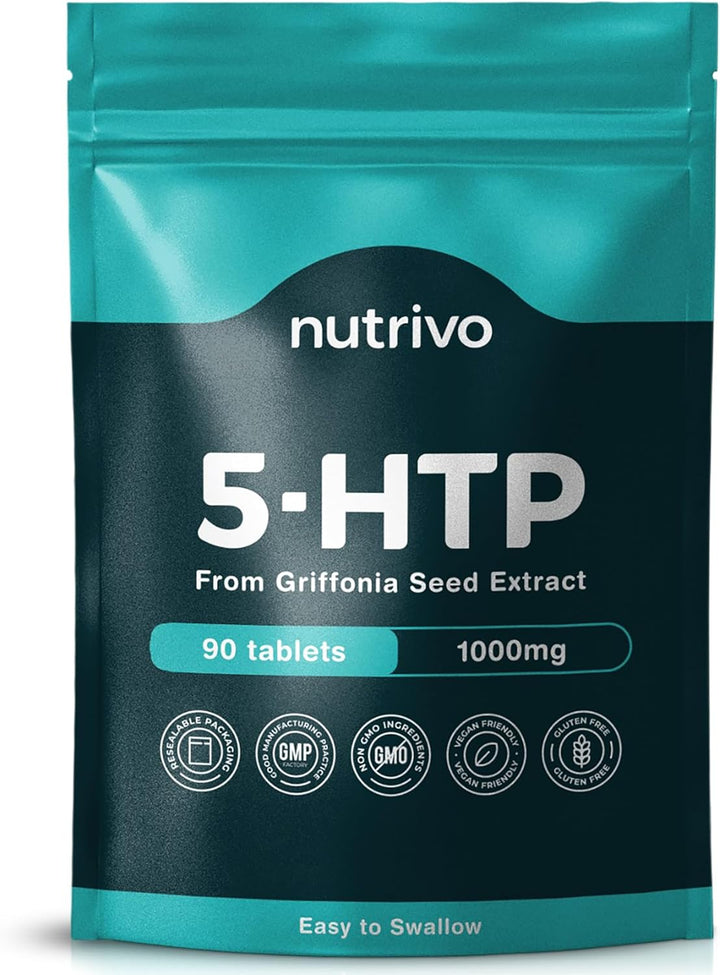 5HTP Tablets - 90 Tablets per Pack | 5HTP High Strength 1000Mg Supplement | One a Day - 3 Months Supply | from Griffonia Seed Extract | Vegan & UK Made