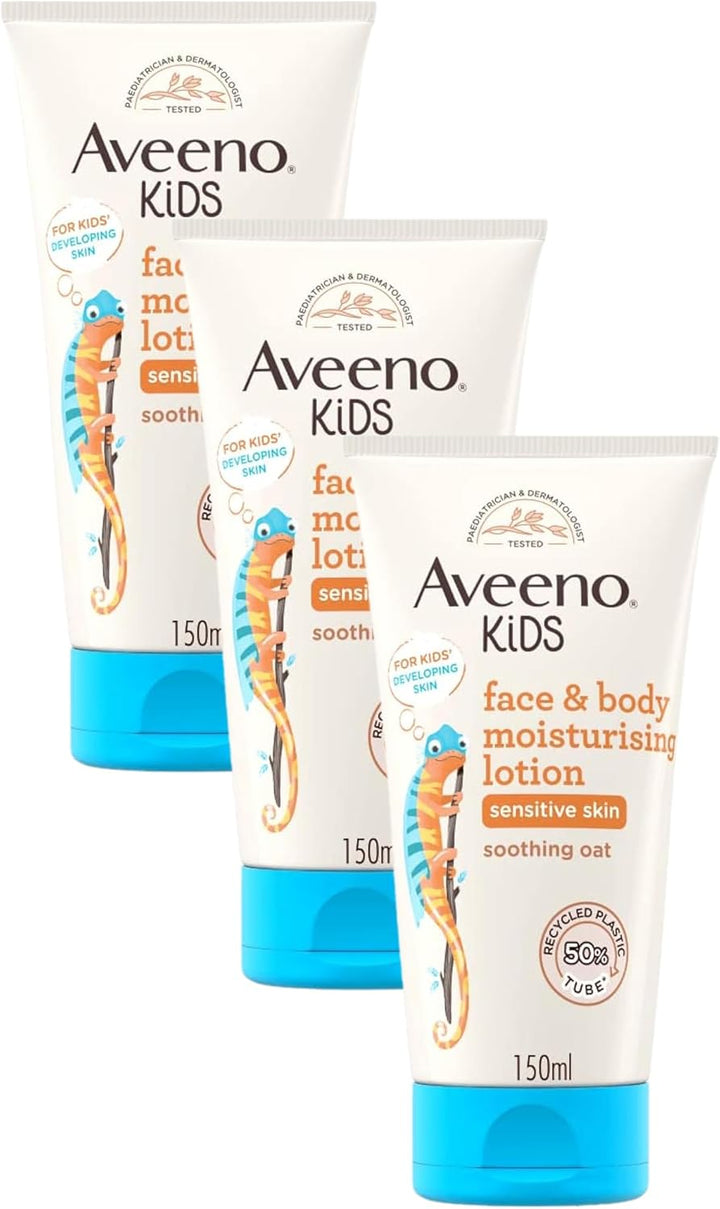 Aveeno Kids Face & Body Moisturising Lotion (1 X 150Ml), Non-Greasy and Fragrance-Free Moisturiser Enriched with Soothing Oat, Face and Body Lotion for Kids' Sensitive and Developing Skin