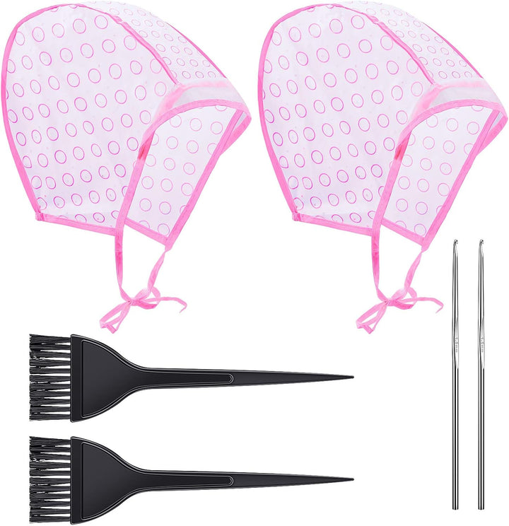 Hair Coloring Highlighting Cap, 2 Hair Disposable Tipping Frosting Cap with 2 Hook and Hair Coloring Brush for Dyeing Hair Salon Home Use